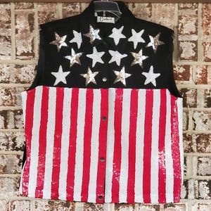 CARDUCCI Black Sequined Patriotic Vest LG